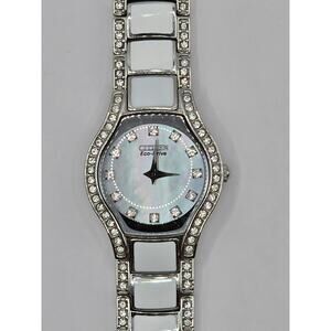 Citizen Watch Women's Eco-Drive White and Stainless Steel with Crystals